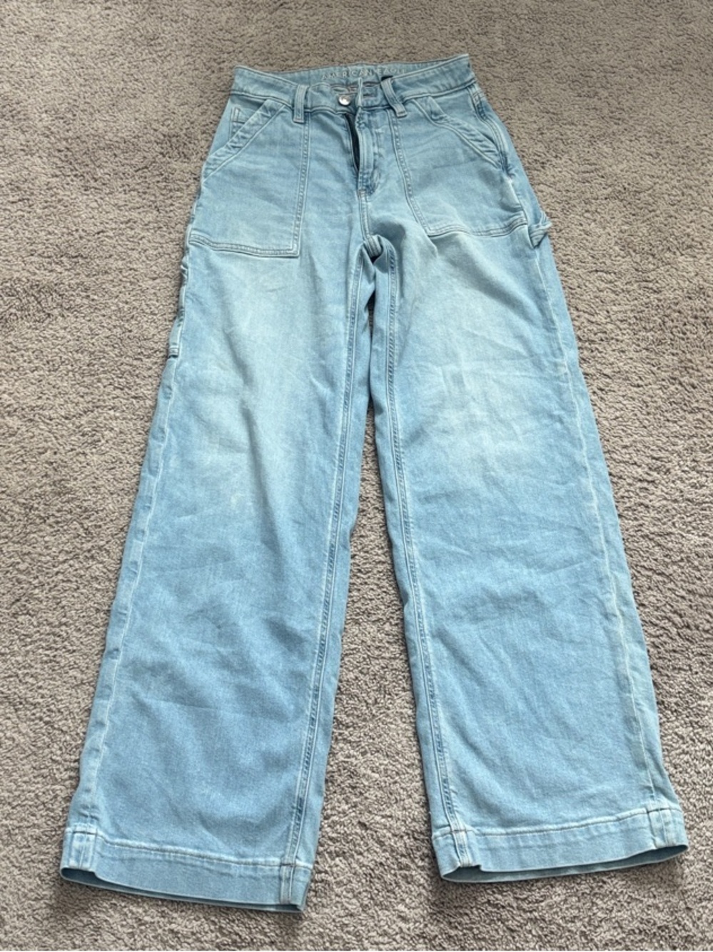 American Eagle Outfitters Light Blue Super High-Rise Baggy Wide-Leg Jeans